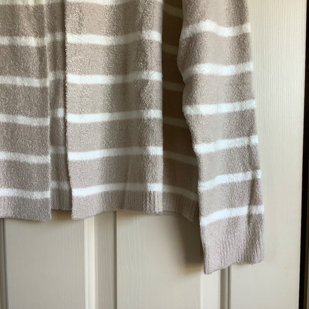 Barefoot Dreams CozyChic Lite Striped Cardigan Stone/Pearl SZ XL - Picture 7 of 16
